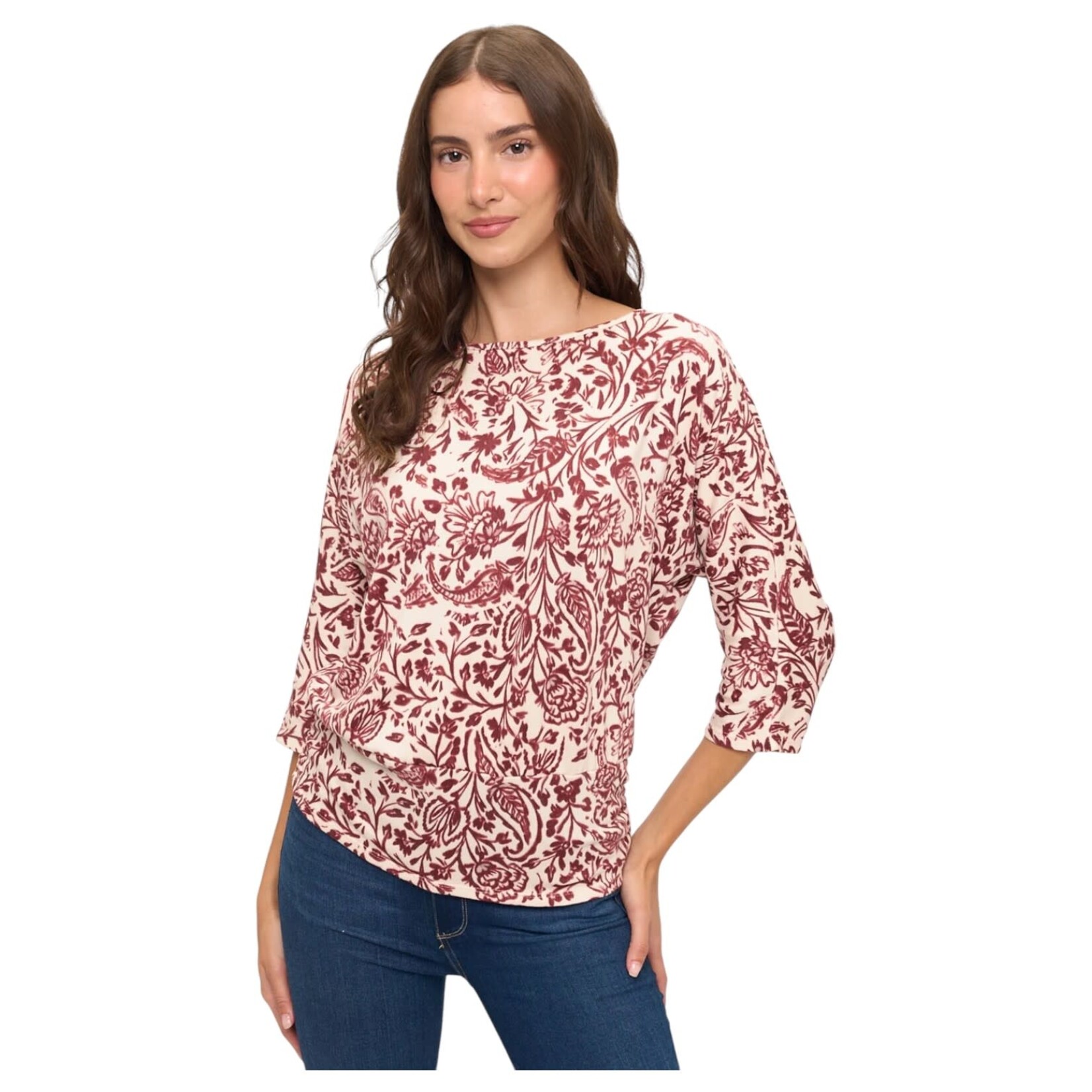 PERSEPTION PERSEPTION RUCHED WAIST BAND 3/4 SLEEVE TOP TP-MS-2009