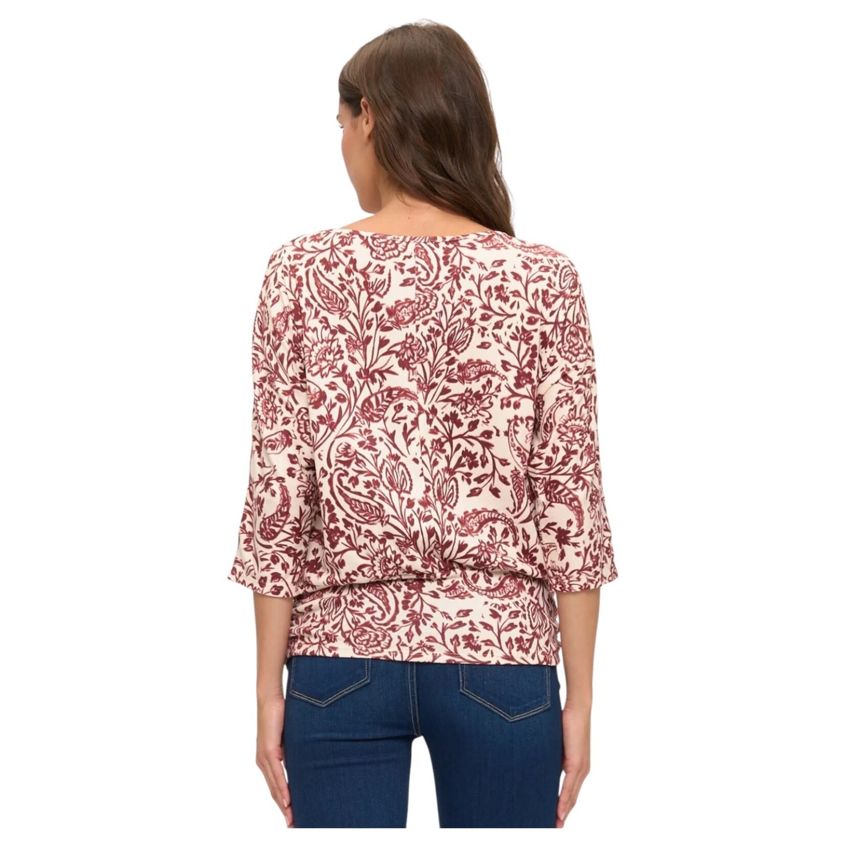 PERSEPTION PERSEPTION RUCHED WAIST BAND 3/4 SLEEVE TOP TP-MS-2009