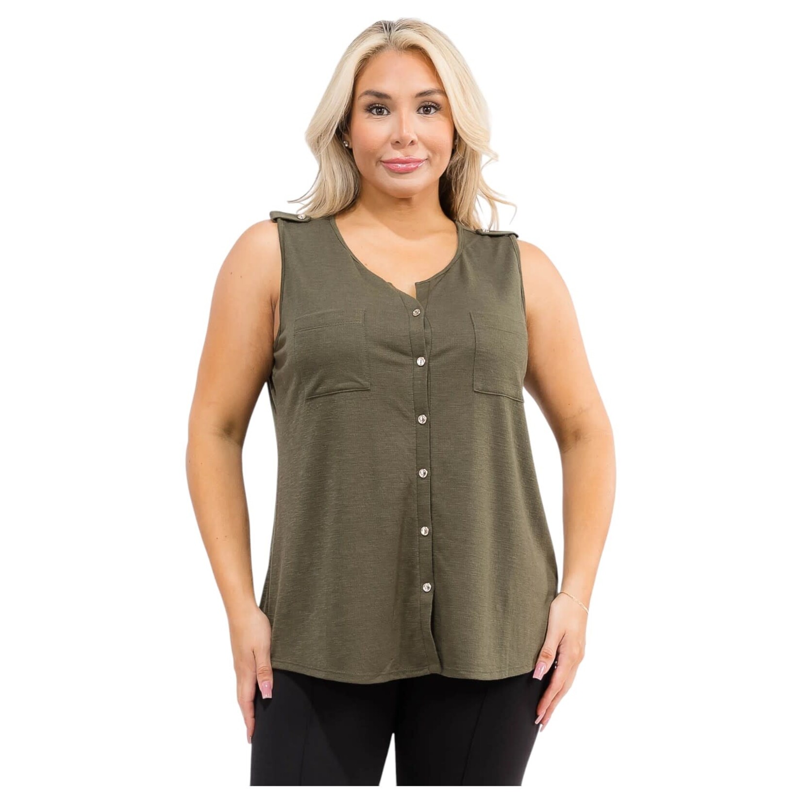 PERSEPTION PERSEPTION PLUS BUTTON UP SLEEVELESS TOP TP-WM-415