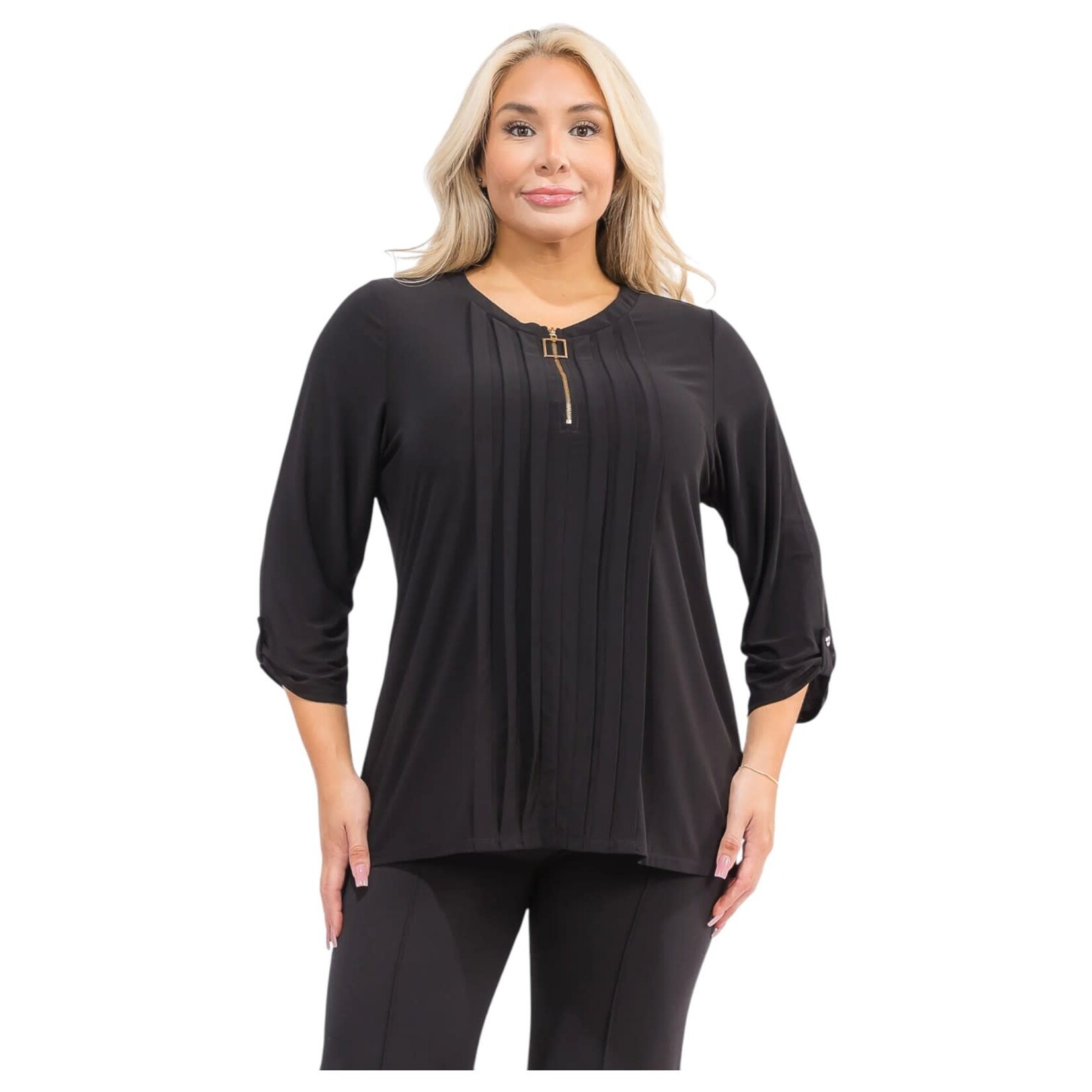 PERSEPTION PERSEPTION PLUS SQUARE ZIP 3/4 SLEEVE TOP TP-WM-1430