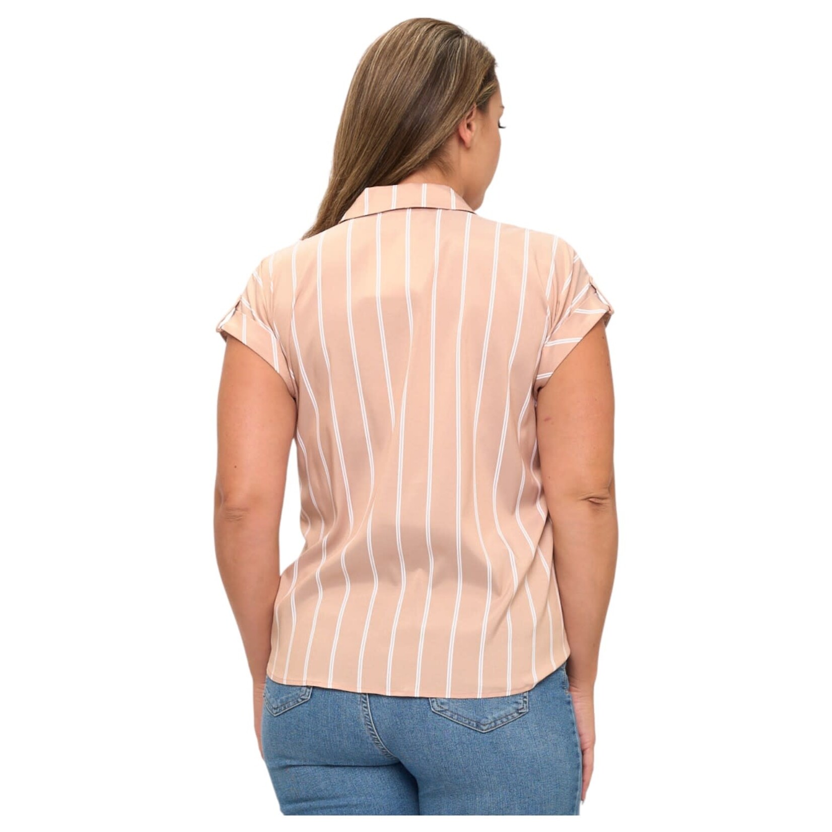 DNA DNA PLUS STRIPE COLLARED BUTTON UP TIE WAIST TOP 6482XB-22016