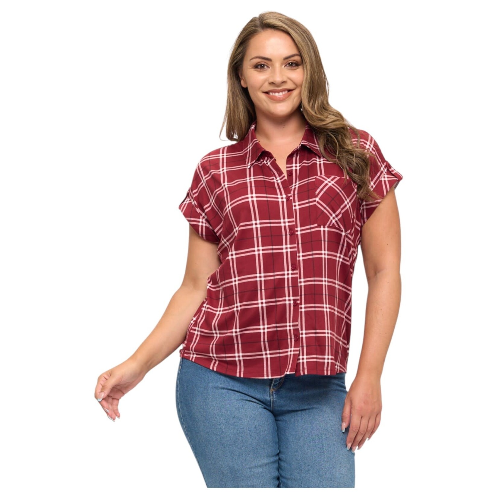 DNA DNA PLUS PLAID SHORT SLEEVE BUTTON UP TOP 6462XB-24076