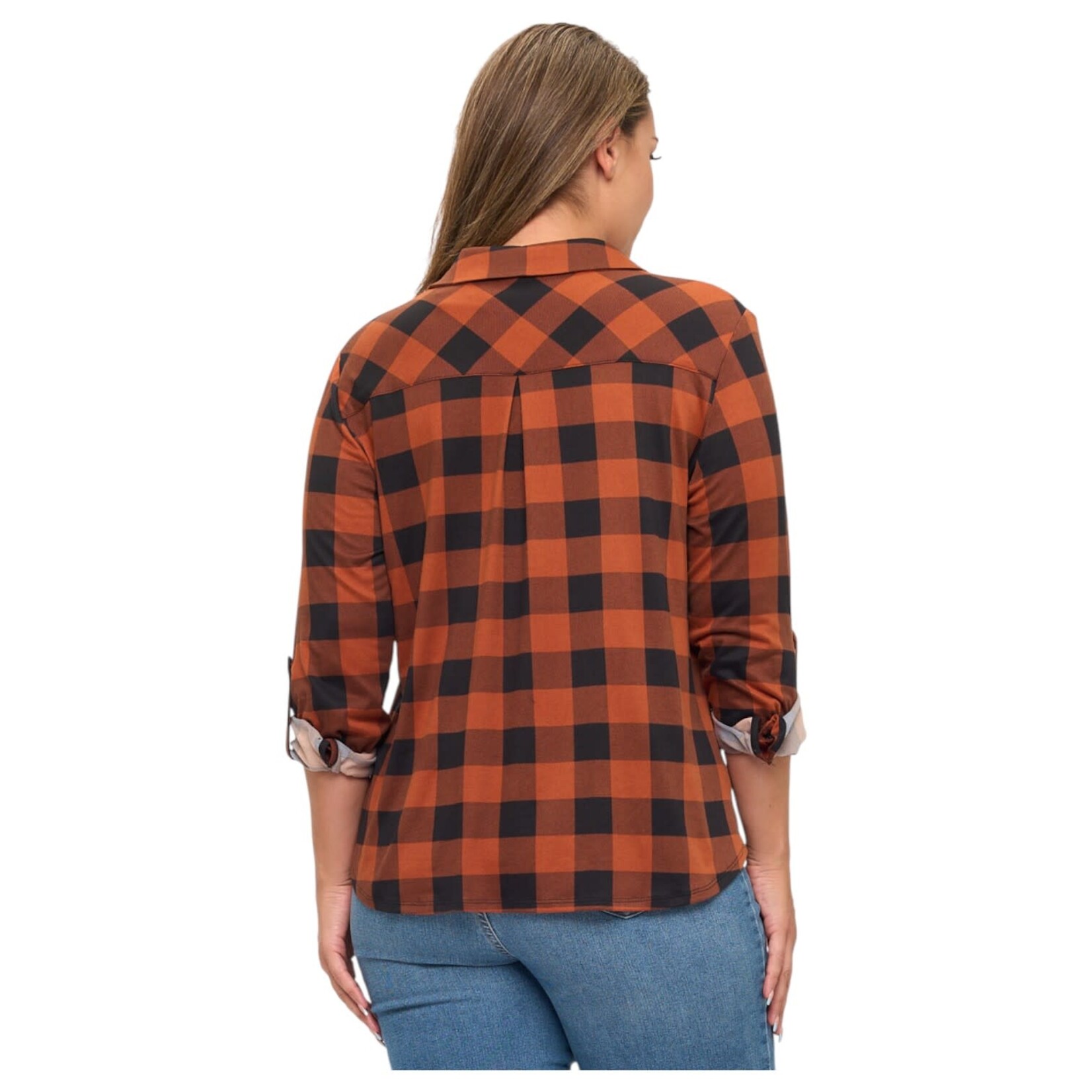 DNA DNA PLUS PLAID ROLL TAB LONG SLEEVE BUTTON UP TOP 6428XB-24176