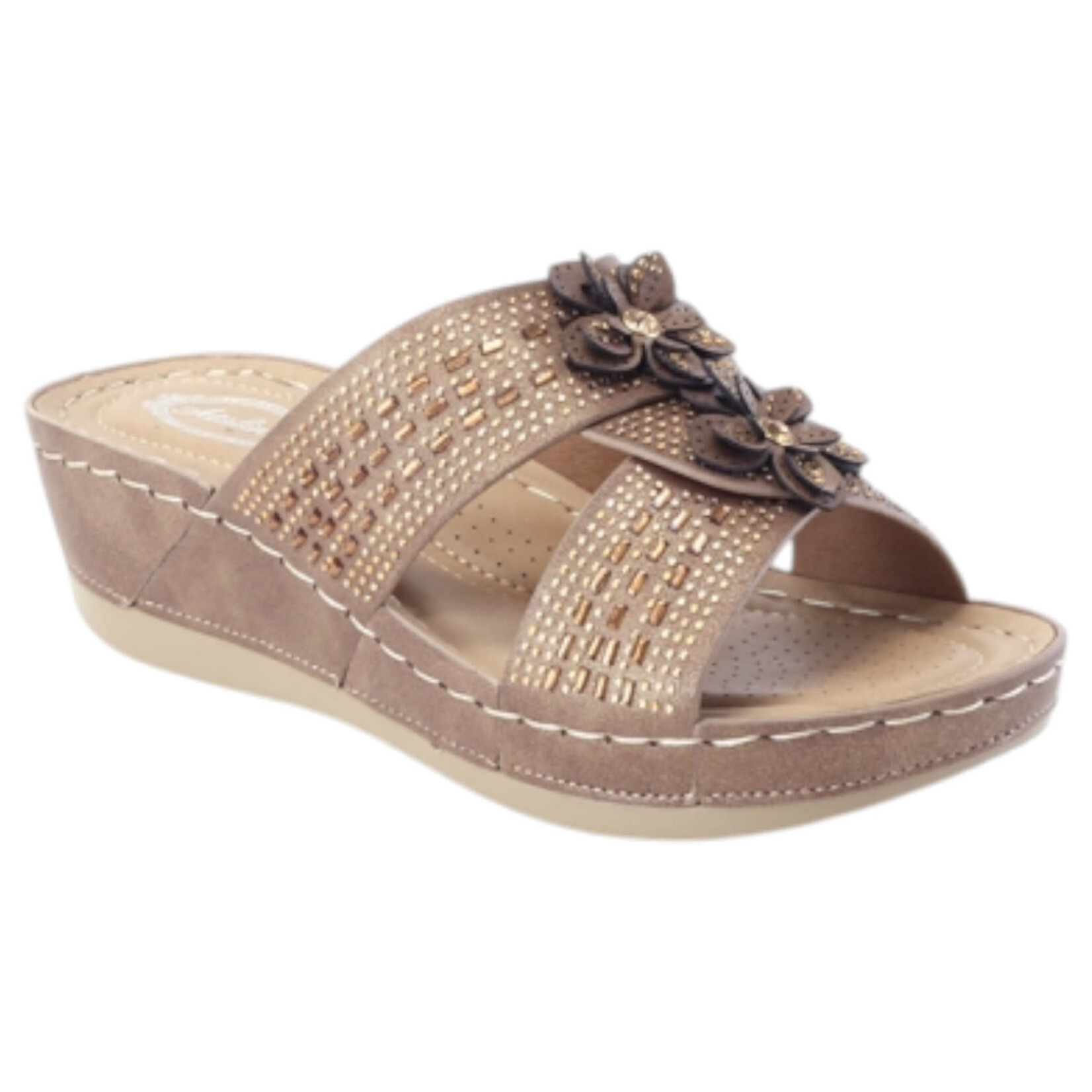 ATALINA ATALINA CROSS BAND FLOWER DETAIL WEDGE DC4181