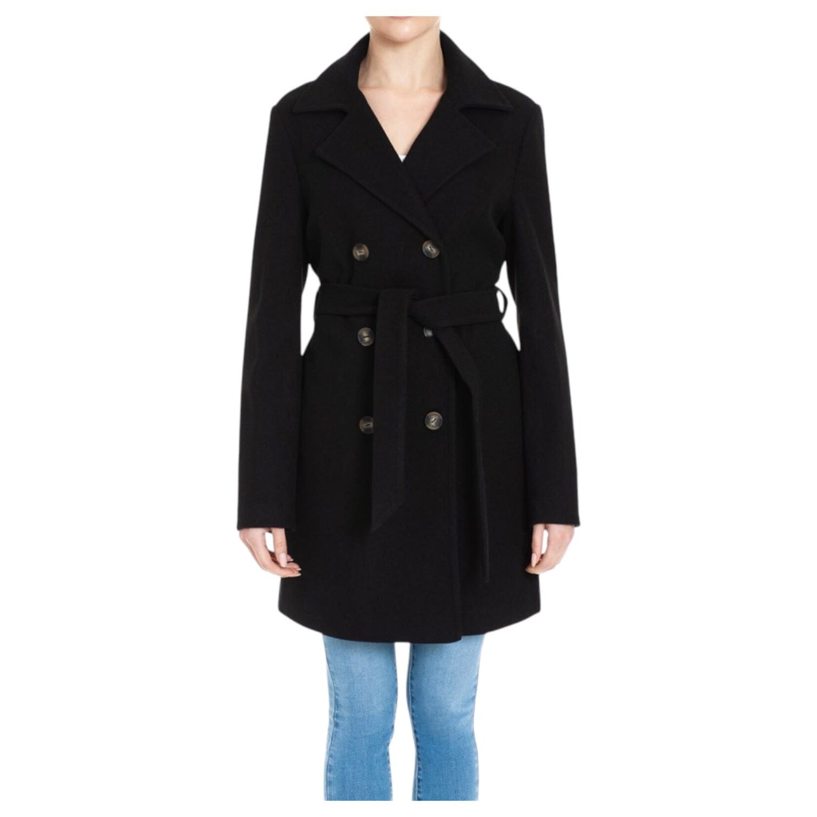 AMBIANCE APPAREL AMBIANCE LONG SLEEVE FAUX WOOL BELTED WRAP TRENCH COAT 75770