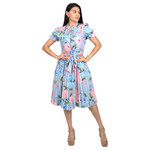MISS KELLY MISS KELLY FLORAL PUFF SLEEVE KEYHOLE TIE PLEATED MIDI DRESS SD5291