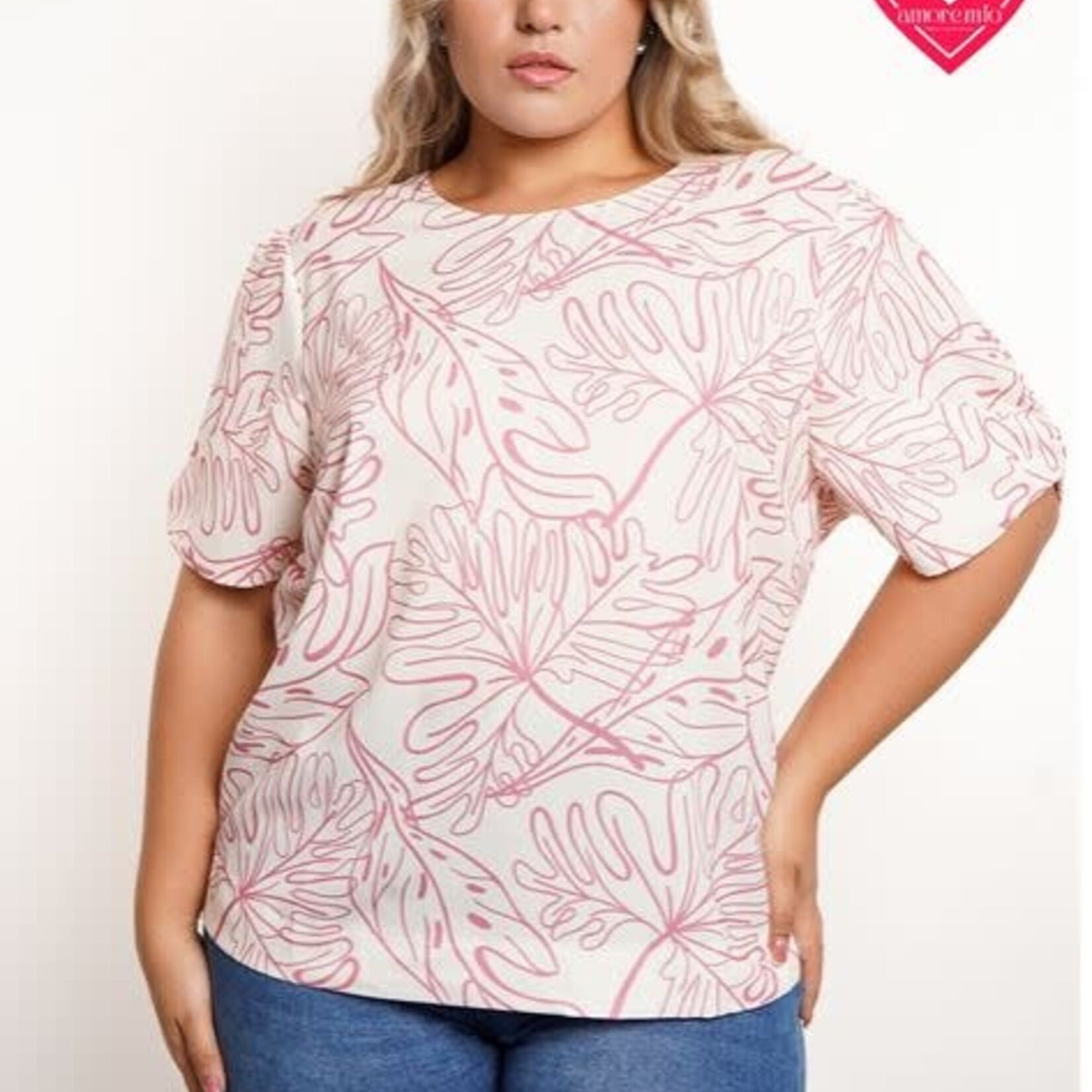 AMORE MIO AMORE MIO PLUS SHORT SLEEVE PATTERN TOP CAT1310M