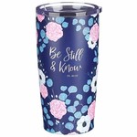 Be Still & Know - Navy Floral Stainless Steel Travel Mug - Psalm 46:10