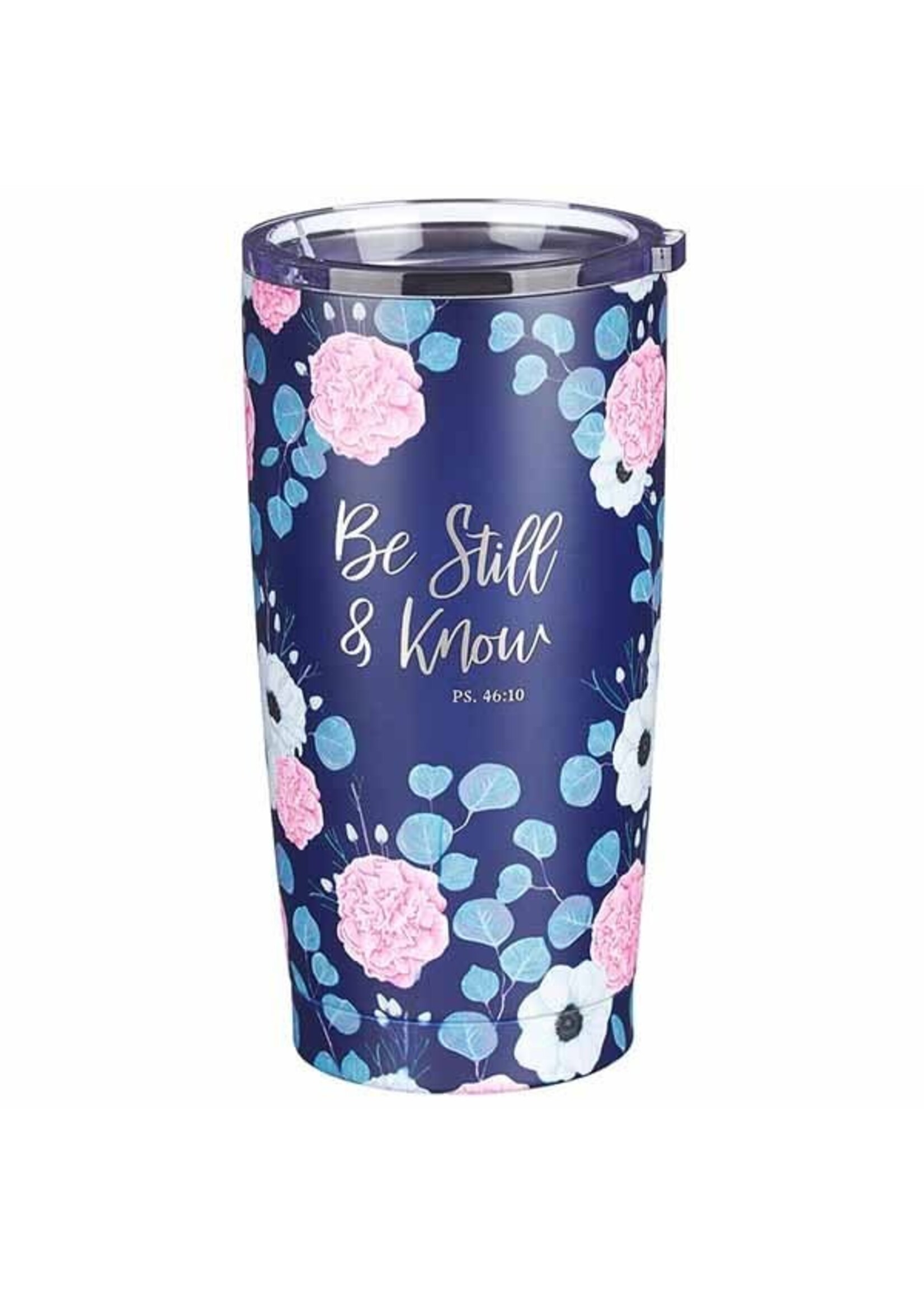 Be Still & Know - Navy Floral Stainless Steel Travel Mug - Psalm 46:10