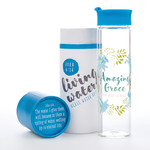 Amazing Grace Glass Water Bottle - John 4:14 - Blue