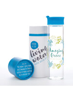 Amazing Grace Glass Water Bottle - John 4:14 - Blue