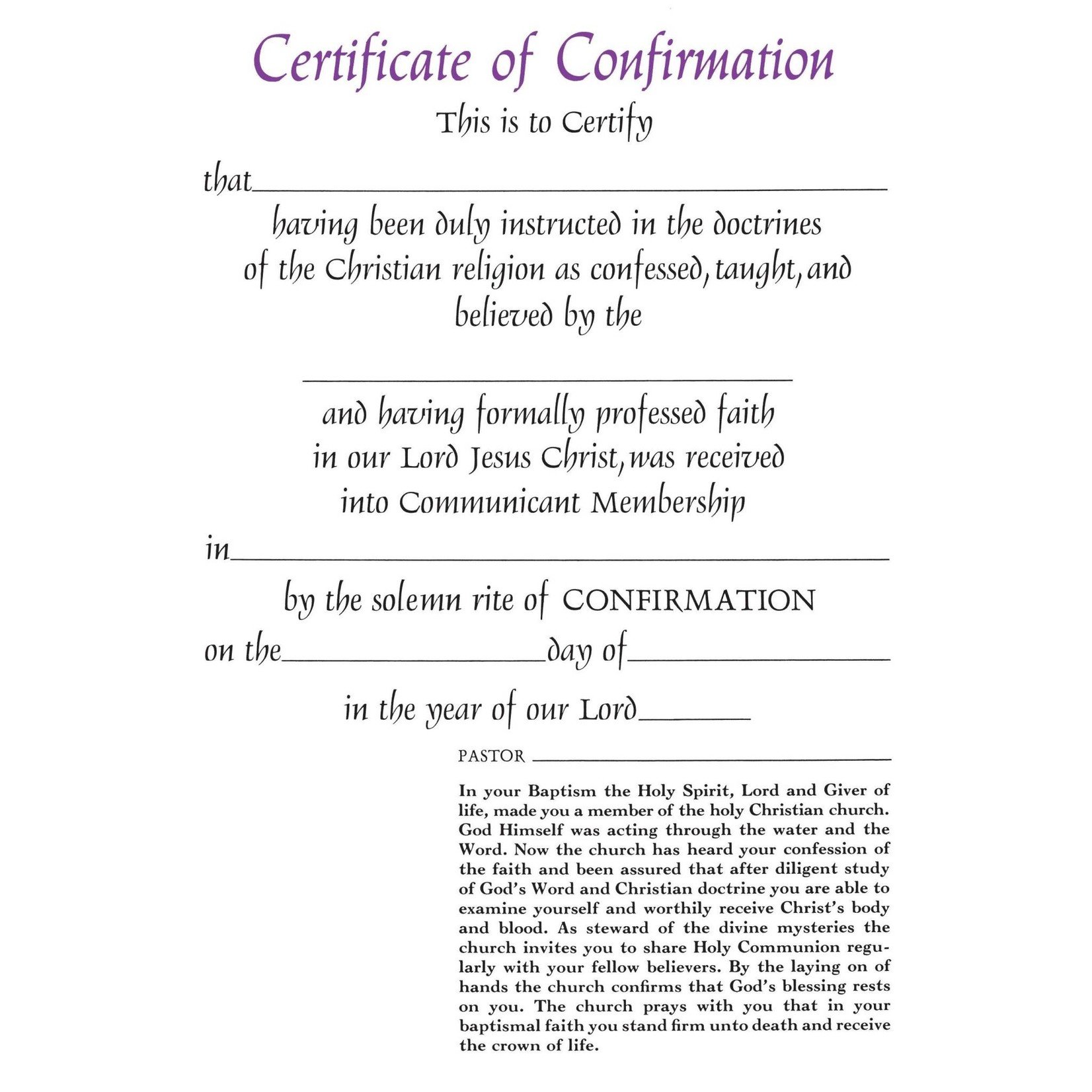 Parchment Confirmation Certificate - Single