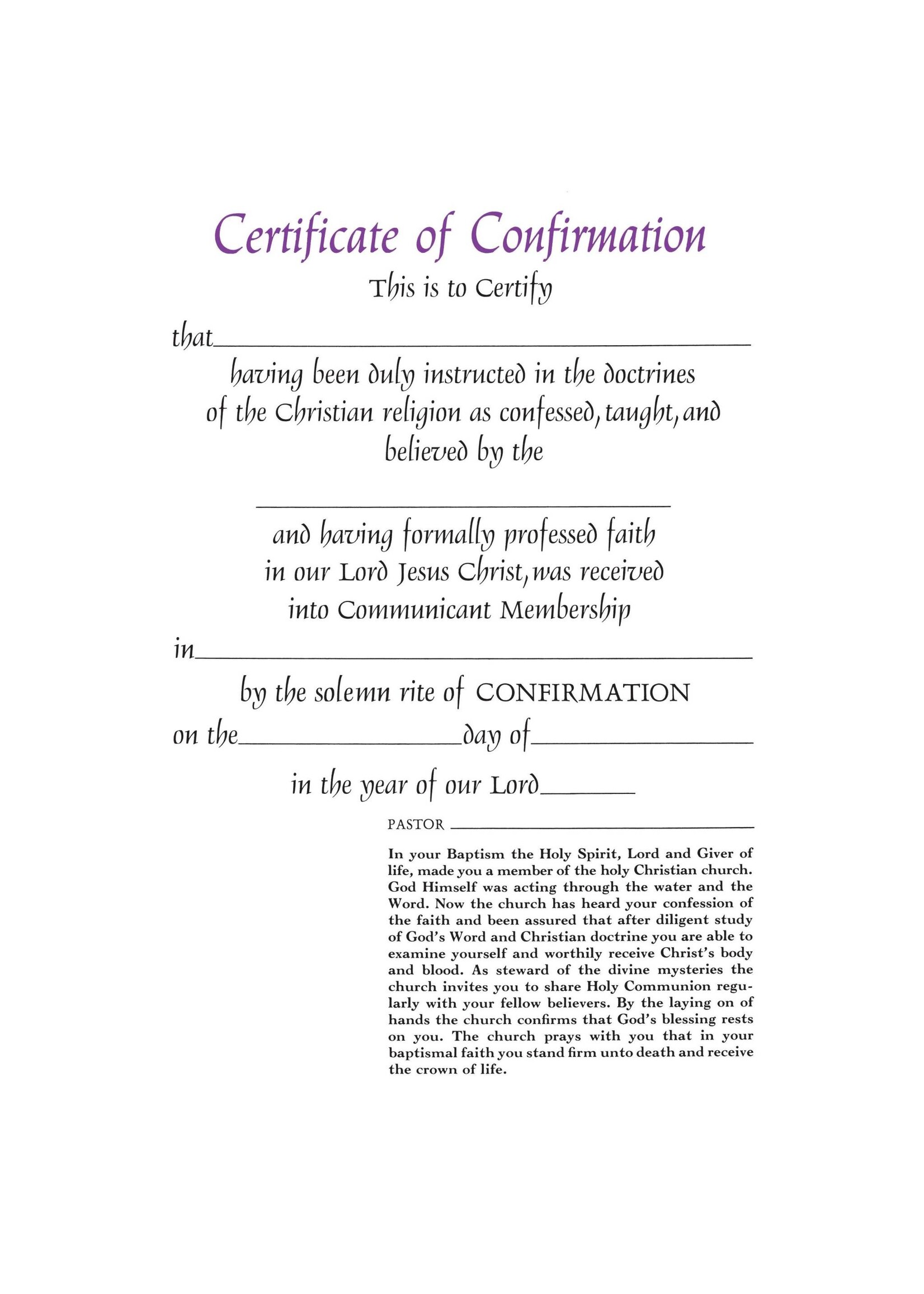 Parchment Confirmation Certificate - Single