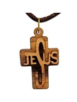 Olive Wood Jesus Cross Necklace