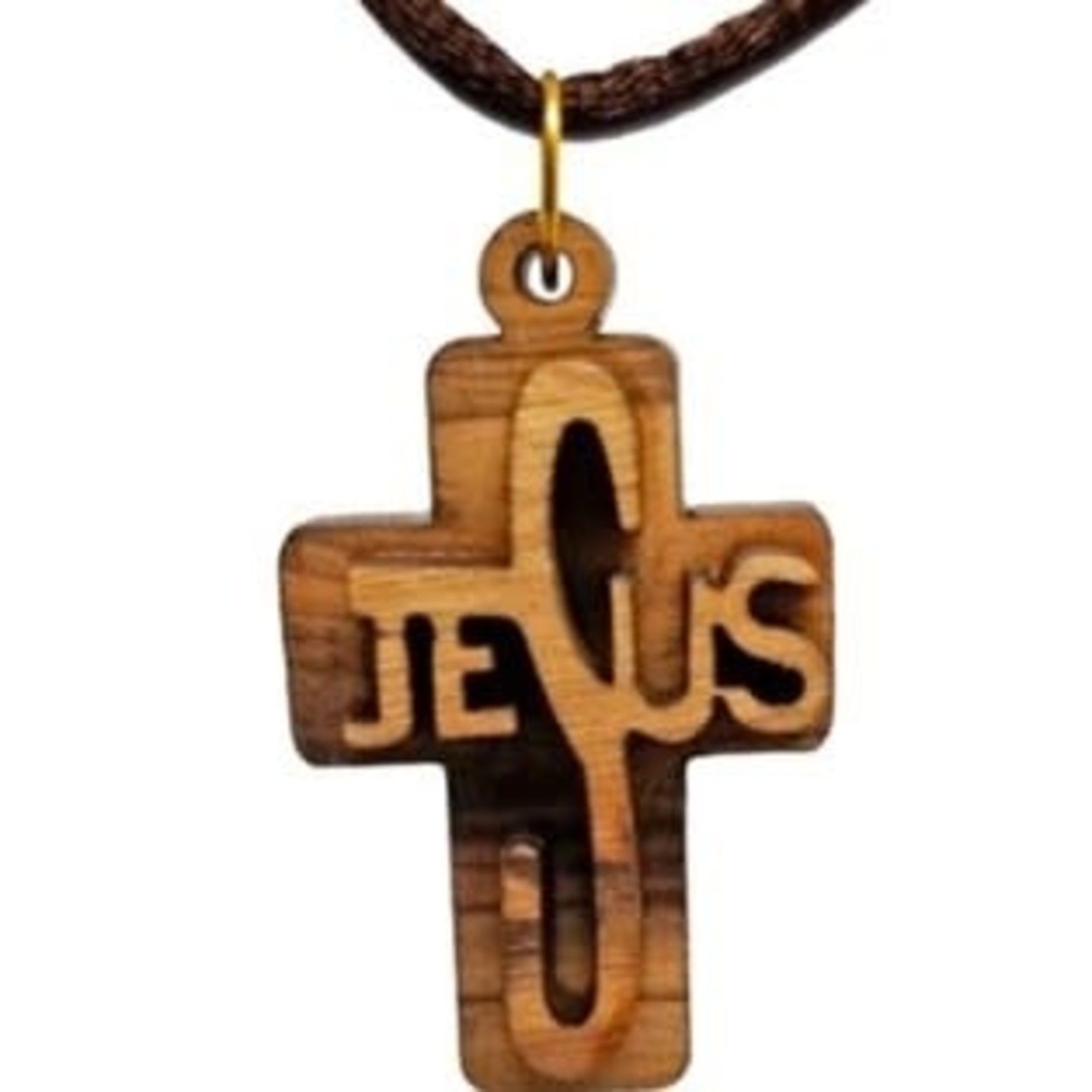 Olive Wood Jesus Cross Necklace