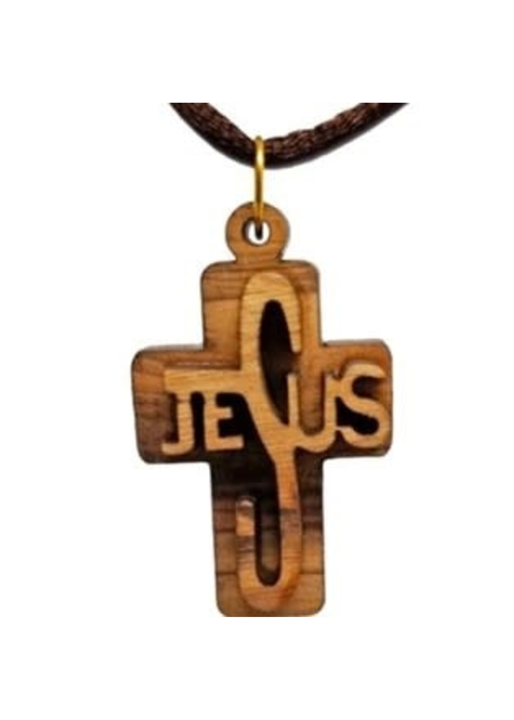 Olive Wood Jesus Cross Necklace