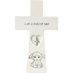I Am A Child of God Baby Baptism Tabletop Cross With Charm