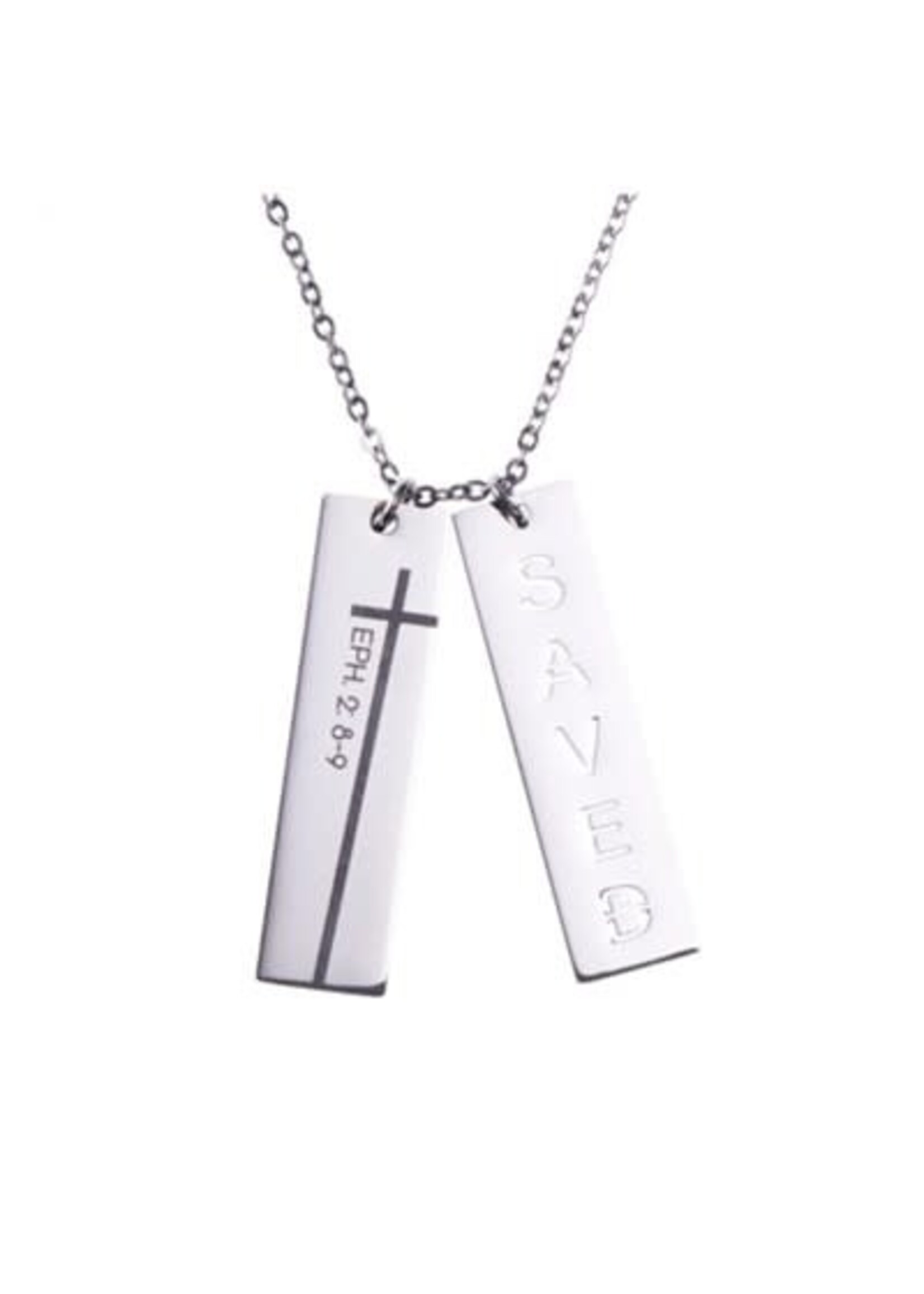 Saved Cutout Double Bar Drop Necklace