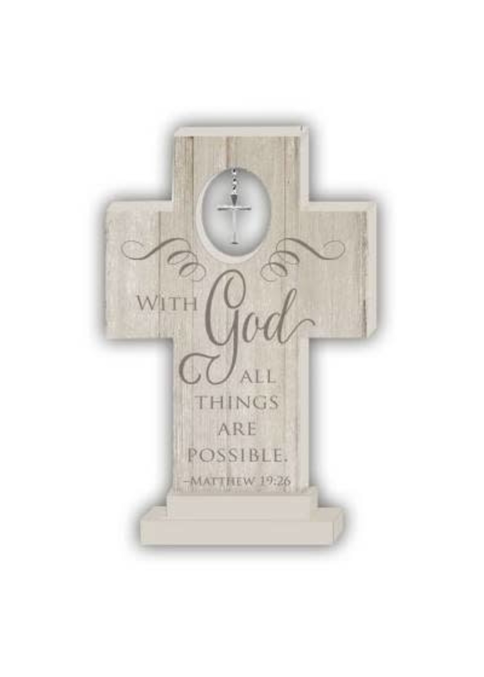 With God - Matthew 19:26 - Standing Cross with Cross Charm