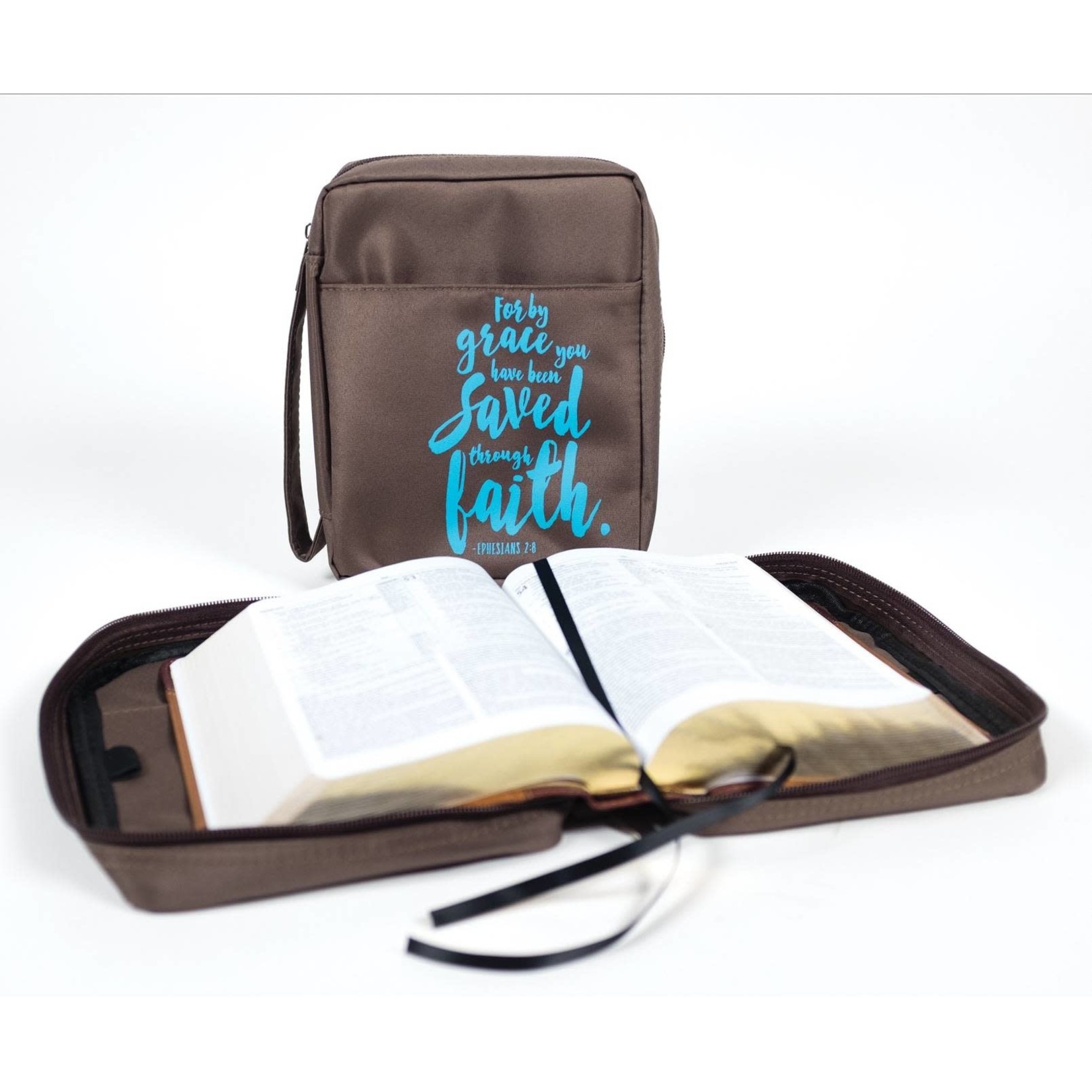 Bible Cover with Ephesians 2:8 - Brown