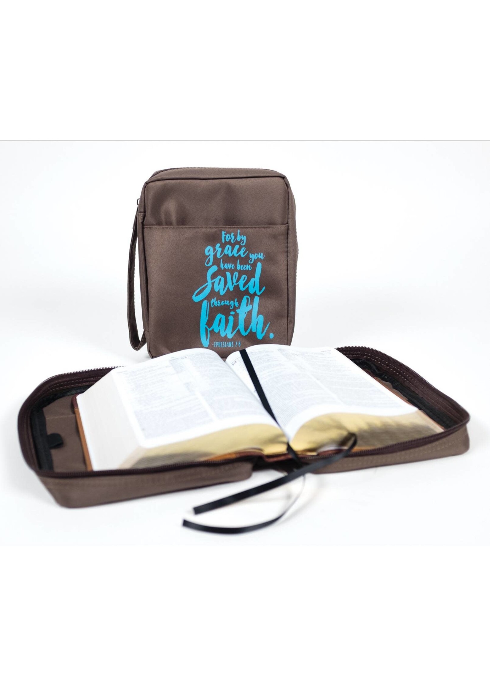 Bible Cover with Ephesians 2:8 - Brown