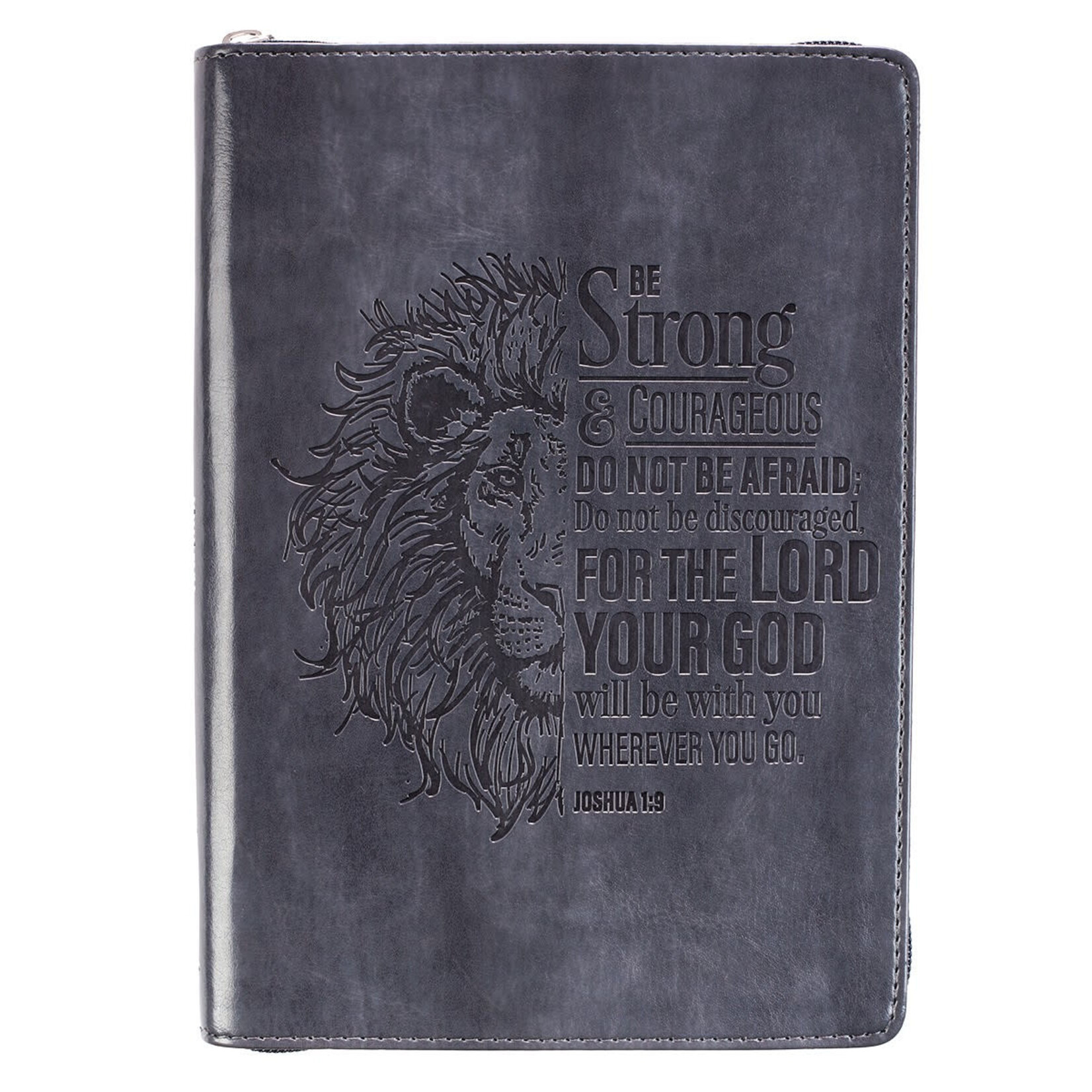 Be Strong & Courageous Faux Leather Journal with Zipper Closure - Gray
