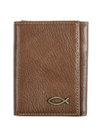 Ichthus Fish Brown Genuine Leather Trifold Wallet