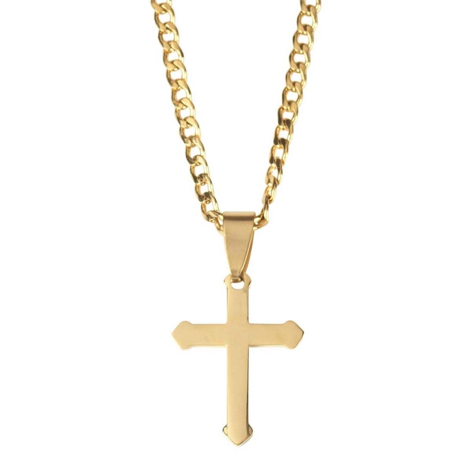 Men's Budded Cross Gold Plated Stainless Steel Necklace