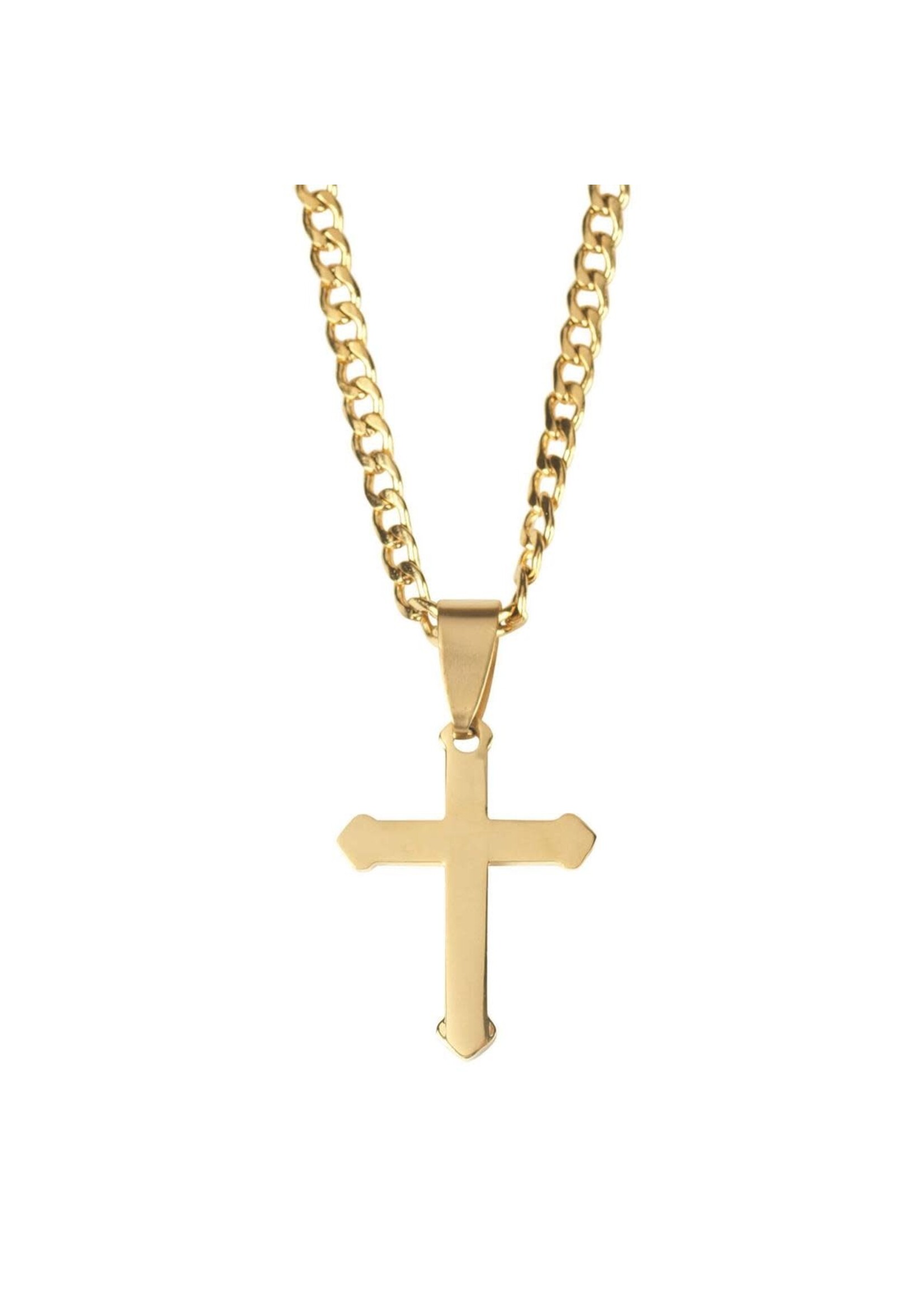 Men's Budded Cross Gold Plated Stainless Steel Necklace