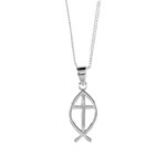 Open Fish/Cross Silver Plated Necklace
