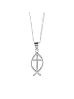Open Fish/Cross Silver Plated Necklace