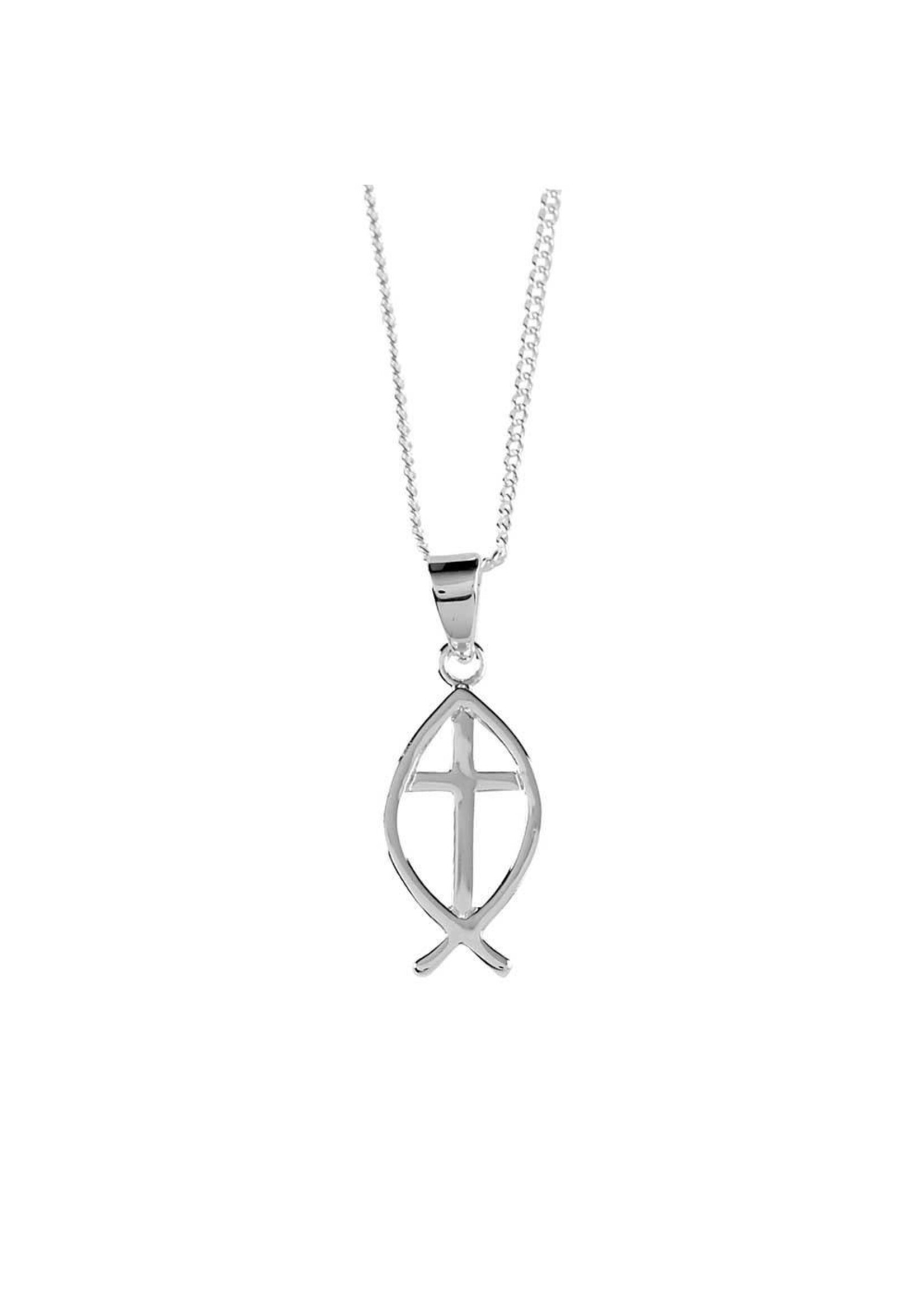 Open Fish/Cross Silver Plated Necklace