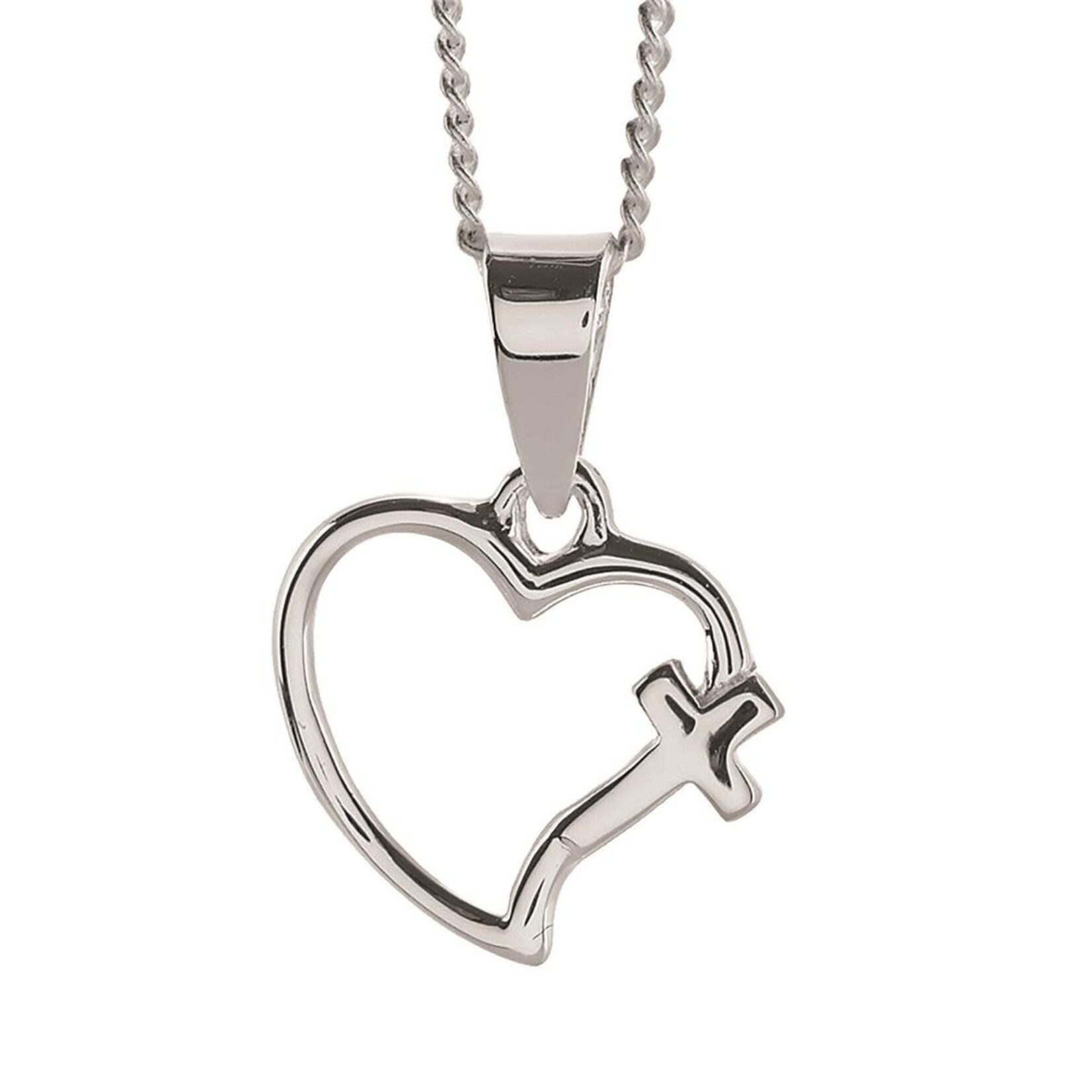 Open Heart with Cross Silver Plated Necklace