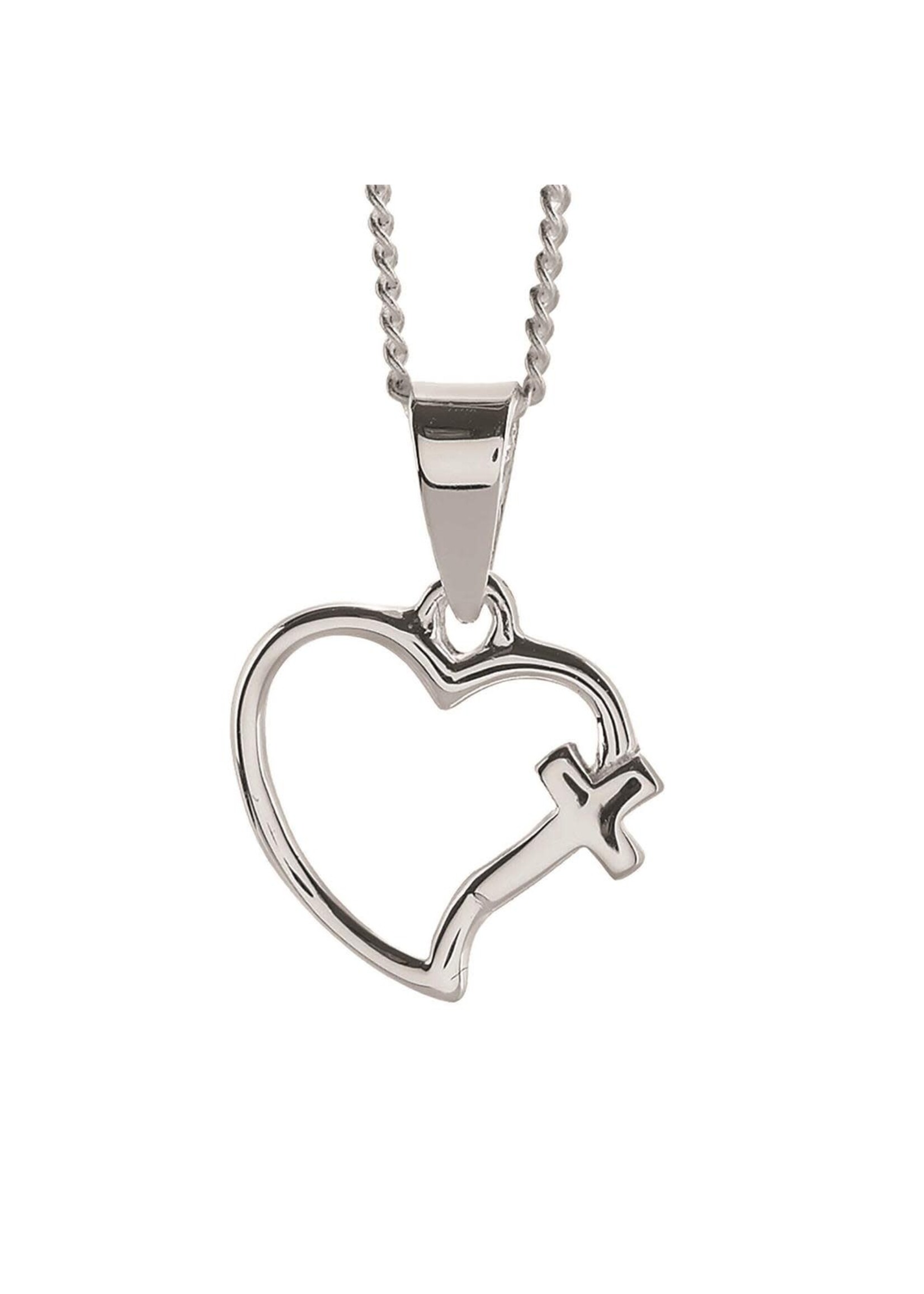 Open Heart with Cross Silver Plated Necklace
