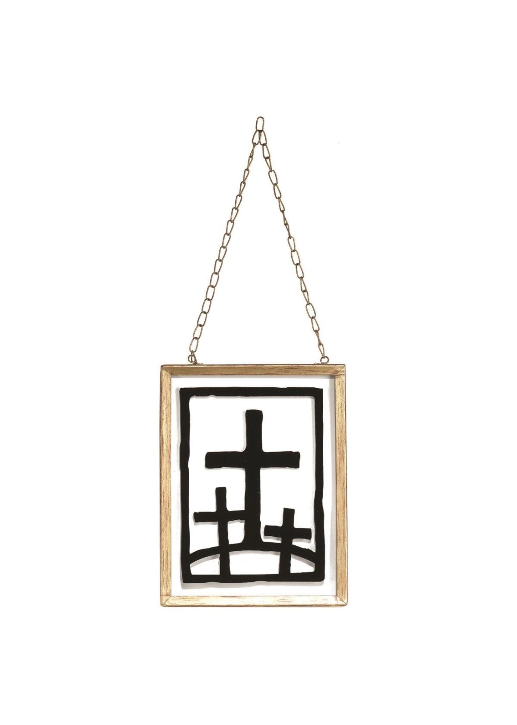 Three Crosses Framed Glass Wall Art