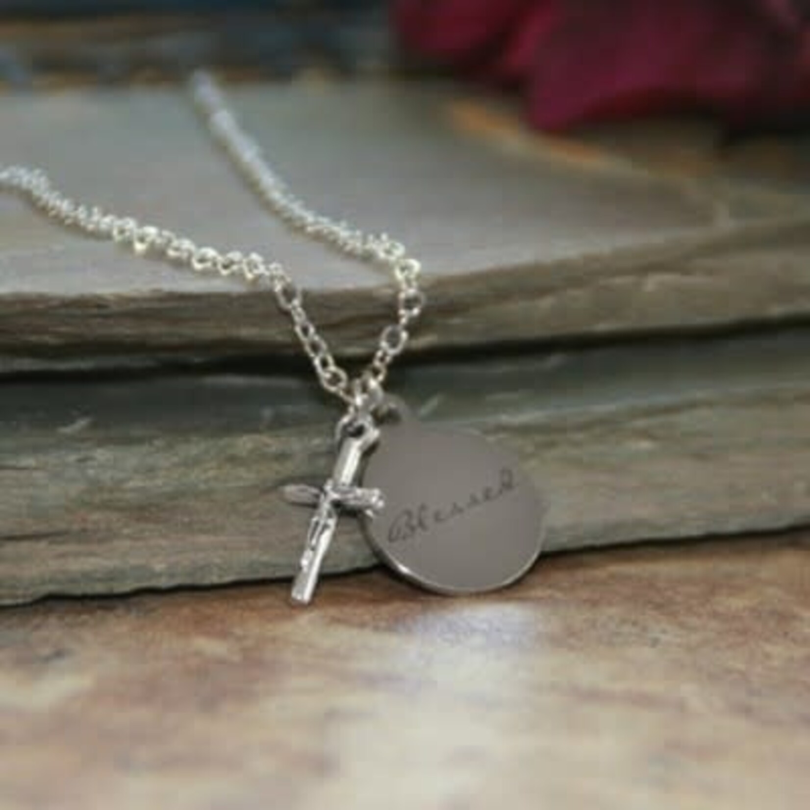 Blessed Disk Charm with Crucifix Necklace