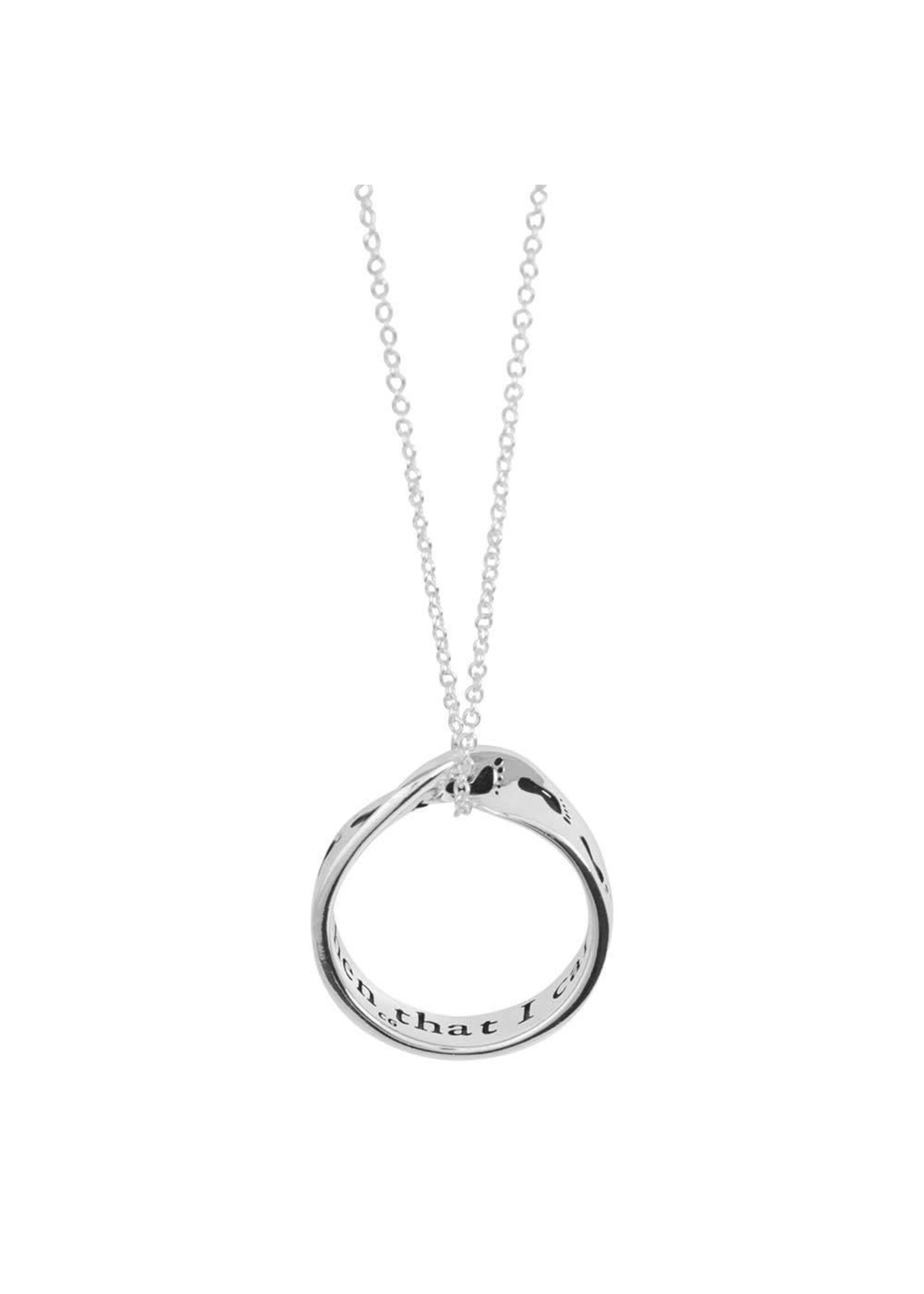 Footprints Silver Plate Mobius Ring Necklace