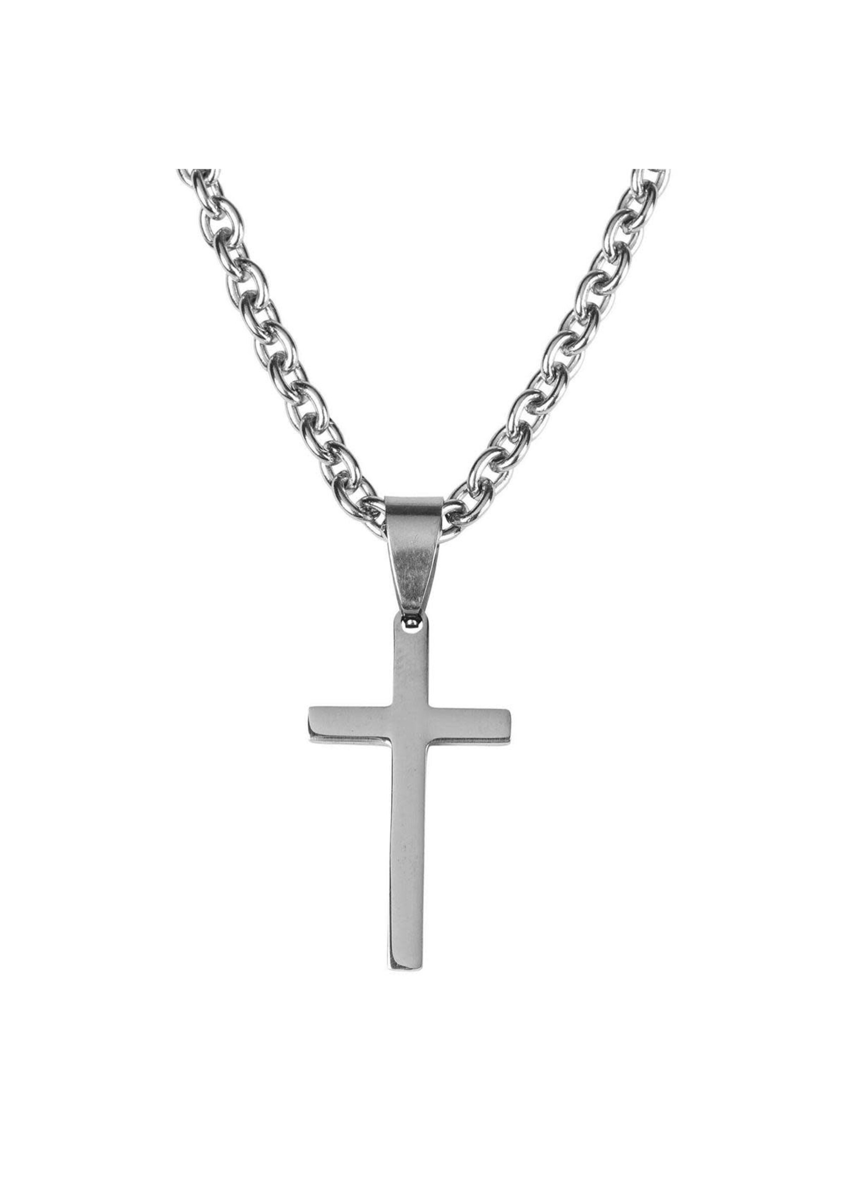 Silver Plated Stainless Steel Box Cross Necklace