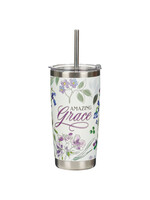 Amazing Grace Floral Stainless Steel Travel Tumbler with Straw