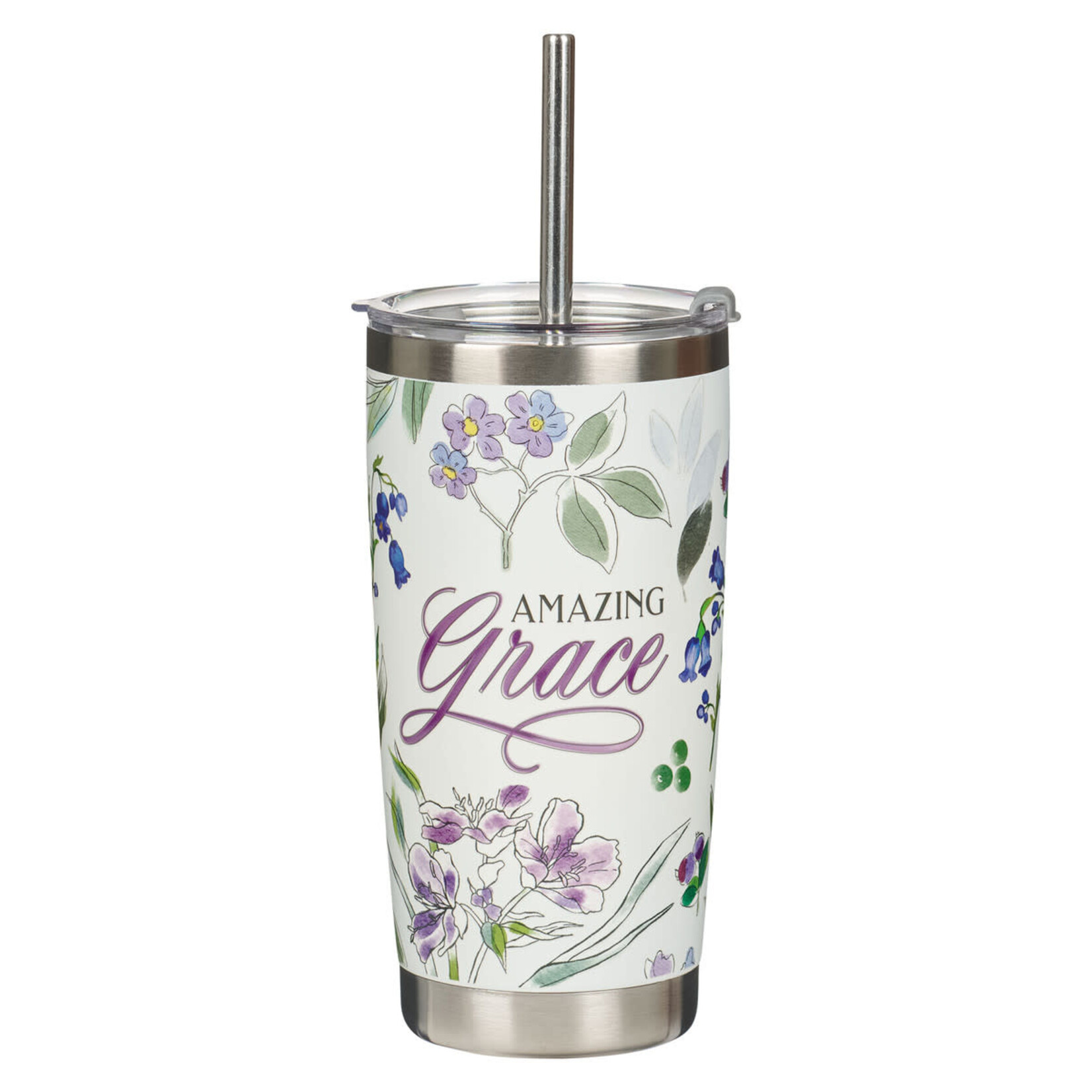Amazing Grace Floral Stainless Steel Travel Tumbler with Straw