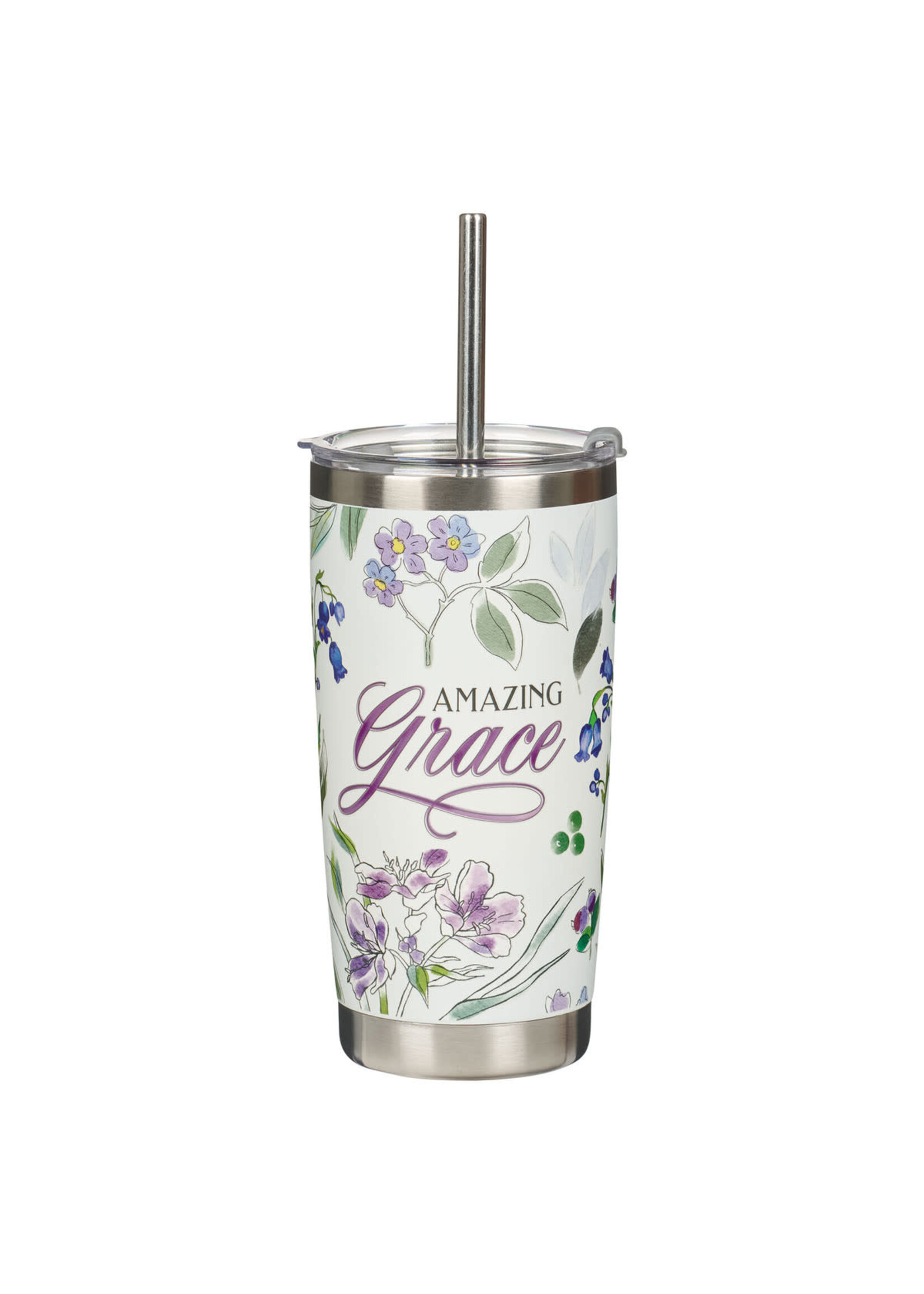 Amazing Grace Floral Stainless Steel Travel Tumbler with Straw