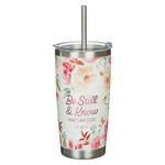 Be Still & Know Floral Stainless Steel Travel Tumbler with Straw