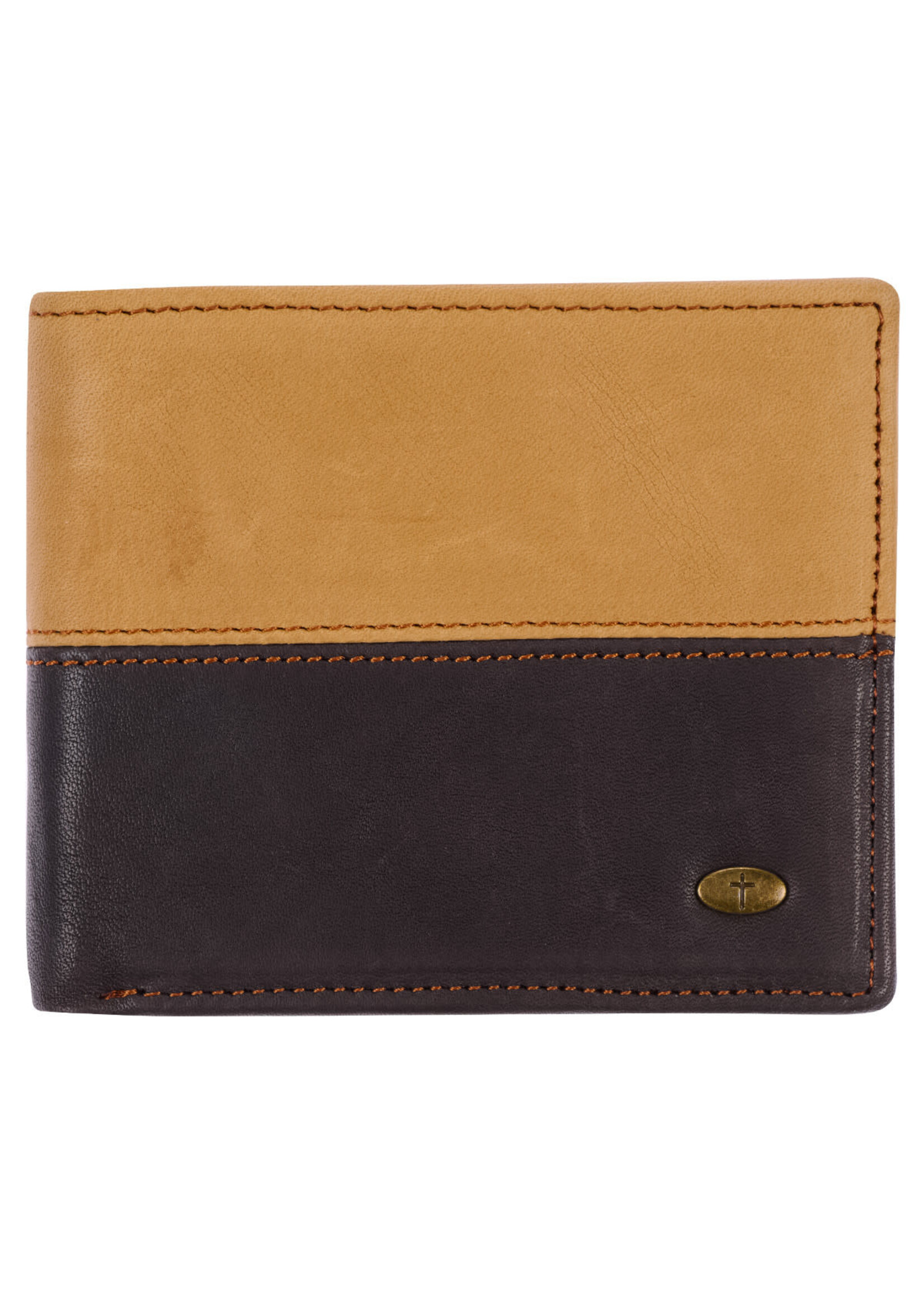Two-tone Brown & Tan Leather Wallet with Cross Badge