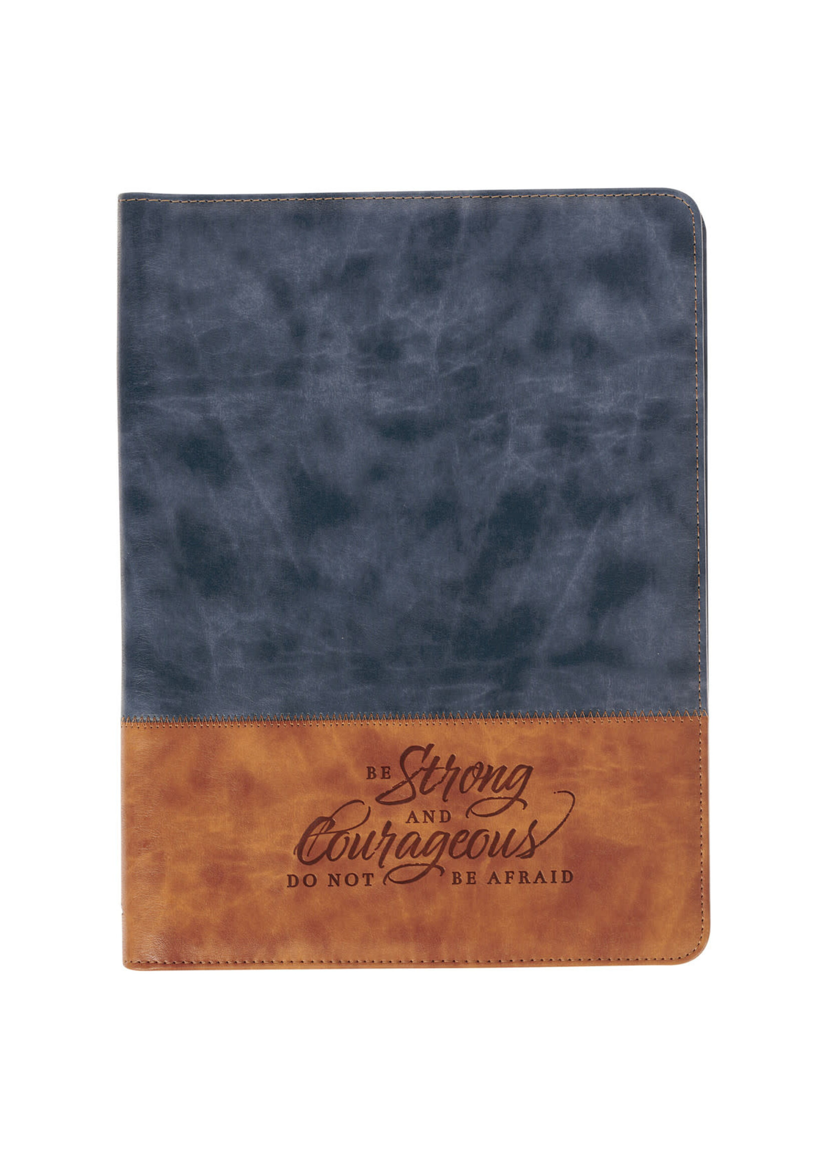 Strong and Courageous Butterscotch and Navy Faux Leather Padfolio - Joshua 1:9