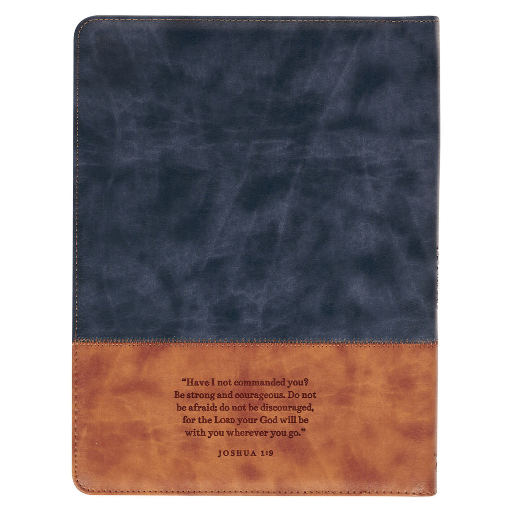 Strong and Courageous Butterscotch and Navy Faux Leather Padfolio - Joshua 1:9