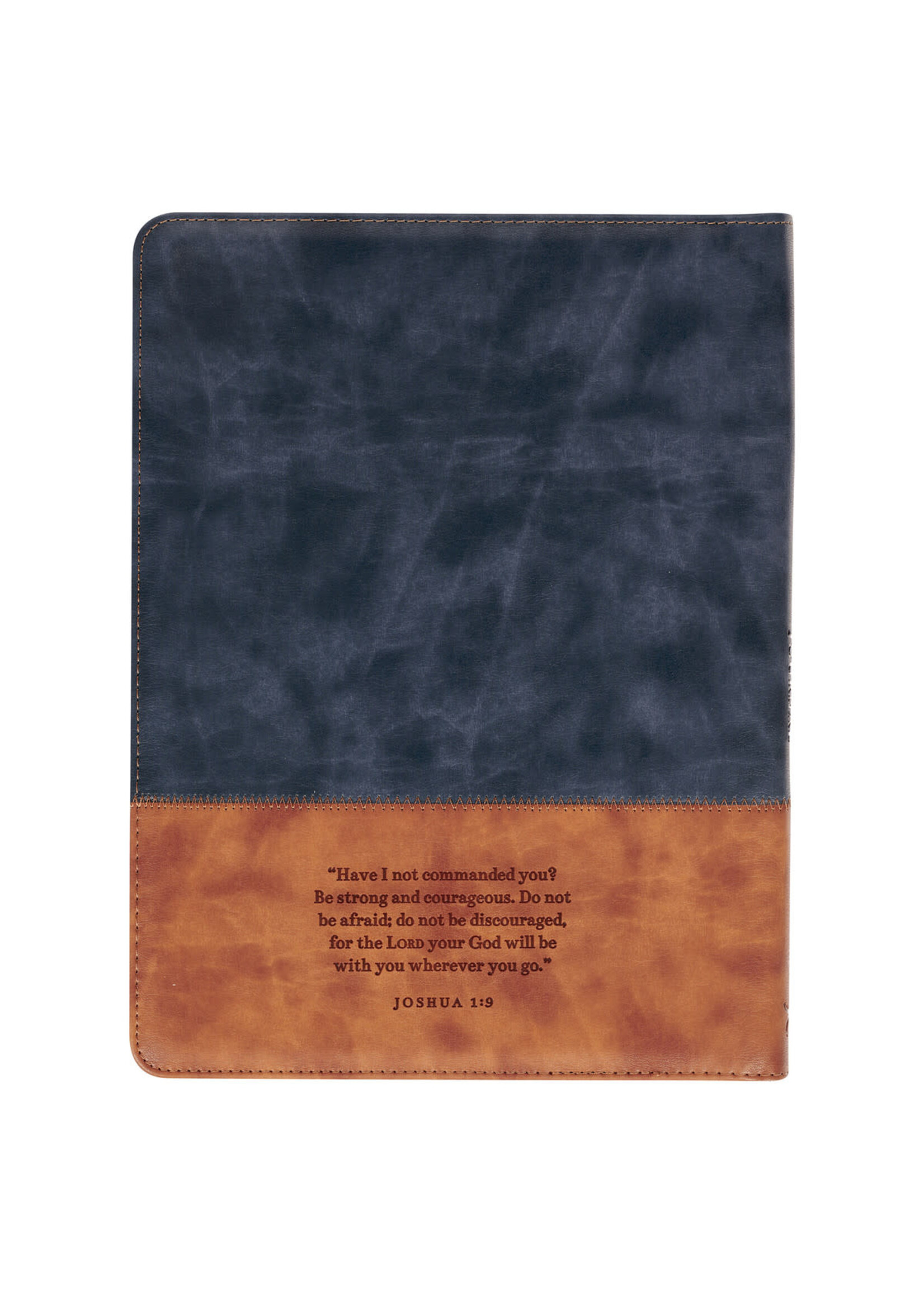 Strong and Courageous Butterscotch and Navy Faux Leather Padfolio - Joshua 1:9