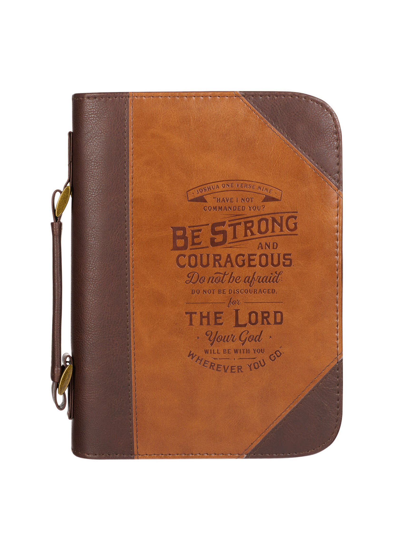 Be Strong & Courageous Two-tone Brown Faux Leather Bible Cover - Extra Large