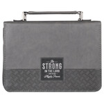 Be Strong in the Lord Gray Faux Leather Bible Cover - Extra Large