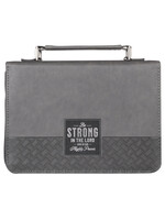 Be Strong in the Lord Gray Faux Leather Bible Cover - Extra Large