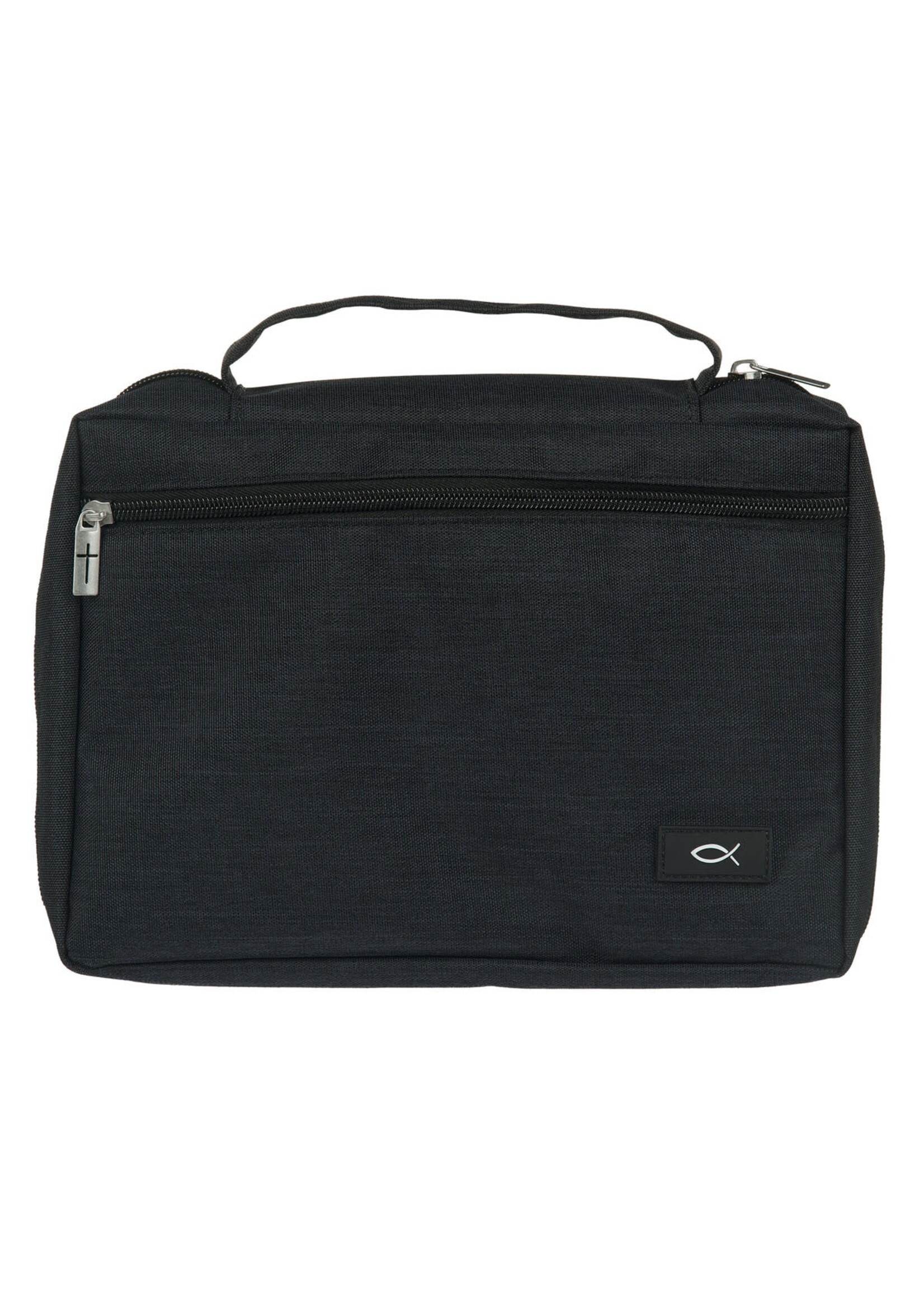 Black Poly-Canvas Bible Cover with Ishthus Patch - Extra Large